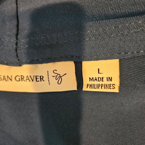 Susan Graver liquid knit Womens L blue Open Front Cardigan Pockets career flowy - Picture 9 of 12